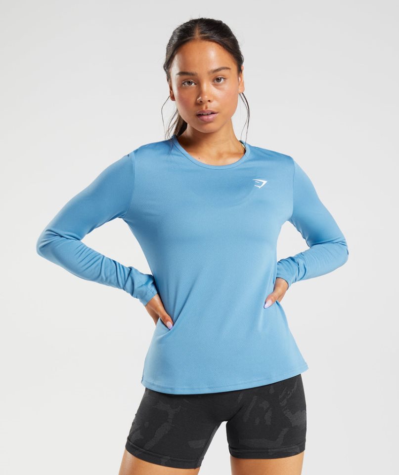 Women\'s Gymshark Training Long Sleeve Top T-Shirts Blue | CA 31N8AD